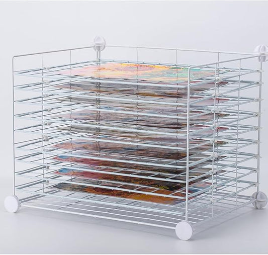 FDSDEFEN Art Drying Rack Removable Shelves ，Wall Art Drying Rack，Art Organizer for Kids, Art Studio and Tabletop Storage, Craft Room and Desktop (10 Shelves)
