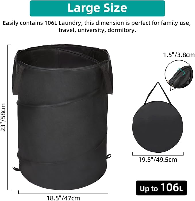 BATTOO 106L Collapsible Laundry Baskets - Foldable Pop Up Hampers for Laundry - Upgrade Oxford Laundry Hamper with Reinforced Handles for Bedroom, Bathroom, Kids Room, Dorm, Travel, Storage Organizer