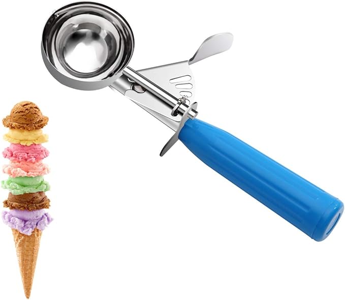 TOPKITCHEN Commercial-Grade Ice Cream Scoop 2 oz, 18/8 Stainless Steel Cookie Scoop with Plastic Handle, Portion Control Disher Scoop for Bakeries, Restaurants & Dessert Shops, #16, Blue