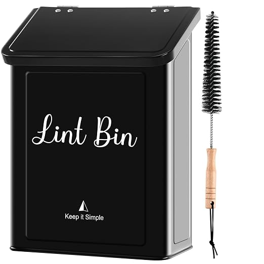 SUBEKYU Magnetic Lint Bin for Laundry Room Organization and Storage,Black | Wall Mounted Metal Lint Box Holder Trash Can with Lid for Dryer,Lint Basket for Laundry Room Decor