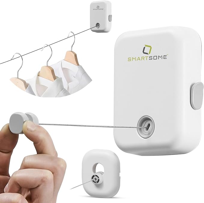 Retractable Clothesline – Heavy-Duty Indoor & Outdoor Drying Rack – RV Must-Have Air Drying Solution – Wall Mounted Compact Space Saving Laundry Line for Clothes Clothing Line