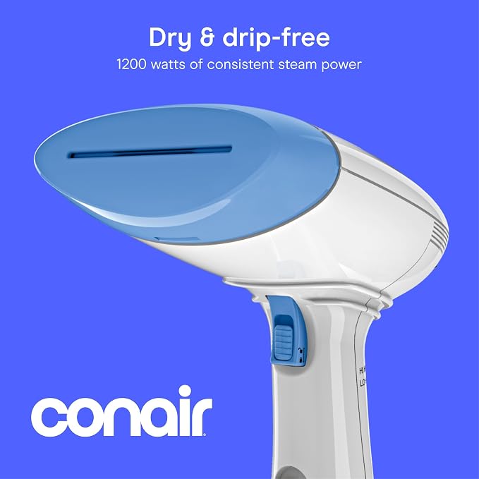 Conair Handheld Garment Steamer for Clothes, ExtremeSteam 1200W, Portable Handheld Design,White/Blue