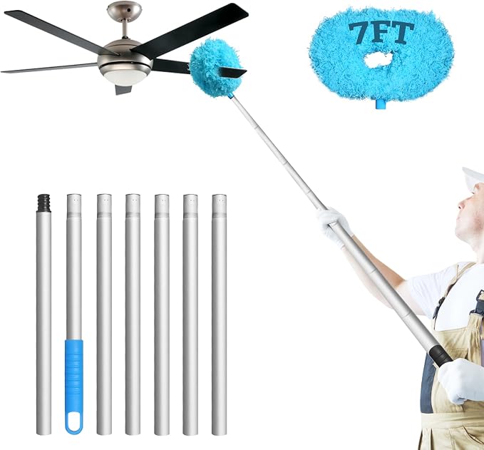 Eunice 13-78 Inches Ceiling Fan Duster with Extension Pole | Extendable Microfiber Cleaning Brush for High Ceiling, Blades, Cobwebs, Adjustable Dusting Tool for Home, Window,Door(Blue)