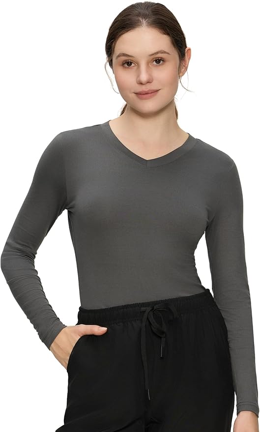 COZYFIT Women’s Underscrub Tee, V-Neck Long Sleeve Undershirt | Soft & Easy Care Fabric, Slim Fit, Smooth Touch, Comfort V-Neck Tee, Machine Wash, Multiple Sizes for Choose