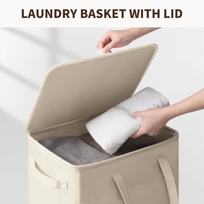 Goodpick 100L Collapsible Laundry Hamper with Wheels and Lid, White | Removable Wash Bag, Reinforced Handles, Home Organization, Laundry Room & Bathroom Storage, Clothes, Towels & Bedding