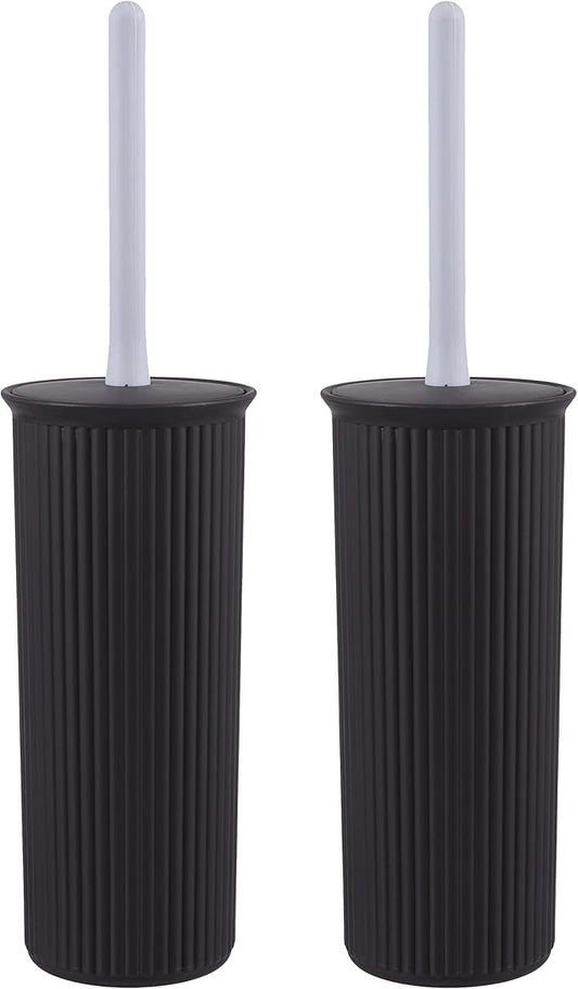 Superio Decorative Plastic Toilet Bowl Brush and Holder Set, Cleaner Scrubber for Bathroom (2, Brown)