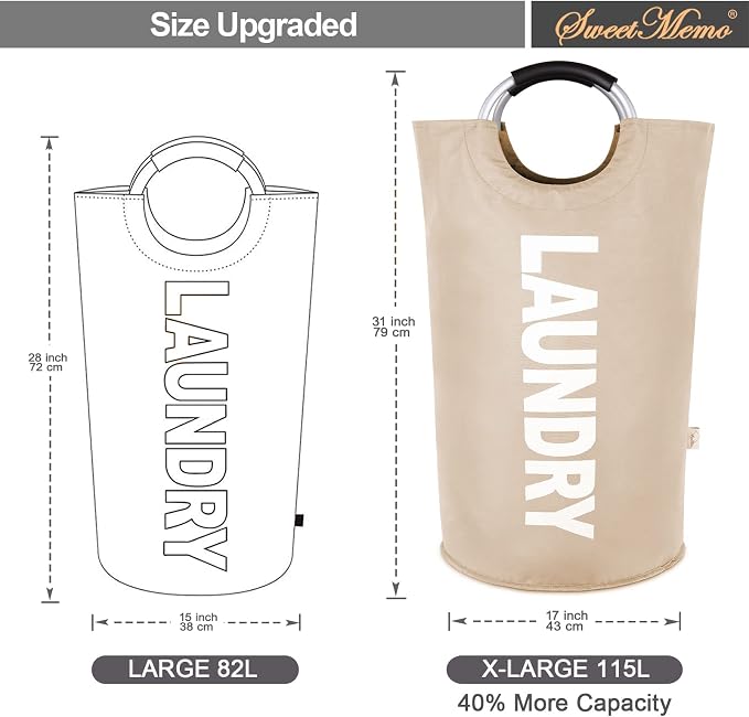 Large Laundry Basket, Laundry Hamper Bag with Handles, 115L Brown | Freestanding Tall Dirty Clothes Hamper, Collapsible and Portable Laundry Bin for Dorms and Bedrooms, Thick, Sturdy Fabric