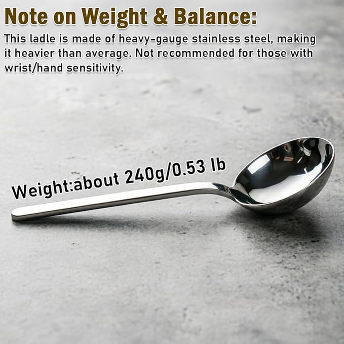 Heavy Thick 18/10 Stainless Steel Serving Ladle - Extra Large 10" Serving Spoon with Unbendable Handle for Restaurant, Buffet, Home Cooking & Serving