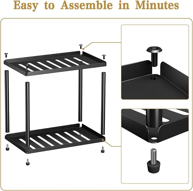 2 Tier Bathroom Counter Organizer, Rectangular Vanity Organizer Shelf, Skincare and Makeup Countertop Storage Rack for Kitchen, Bathroom, Bedroom, Black (Standard Version)