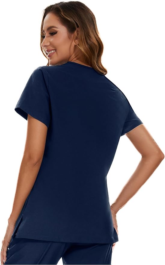 Scrubs Tops for Woman - Soft Stretch, V-Neck Tops | 3 Pockets, Side Split Design, Short Sleeve, Breathable & Lightweight Nursing Shirt, Easy-Care Fabric for All-Day Comfort