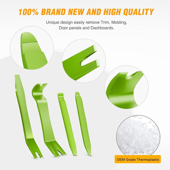 GOOACC 5PCS Auto Trim Removal Tool Kit No-Scratch | Removal Tool Kit for Car Audio Dash Panel Window Molding Fastener Remover Tool Kit-Green