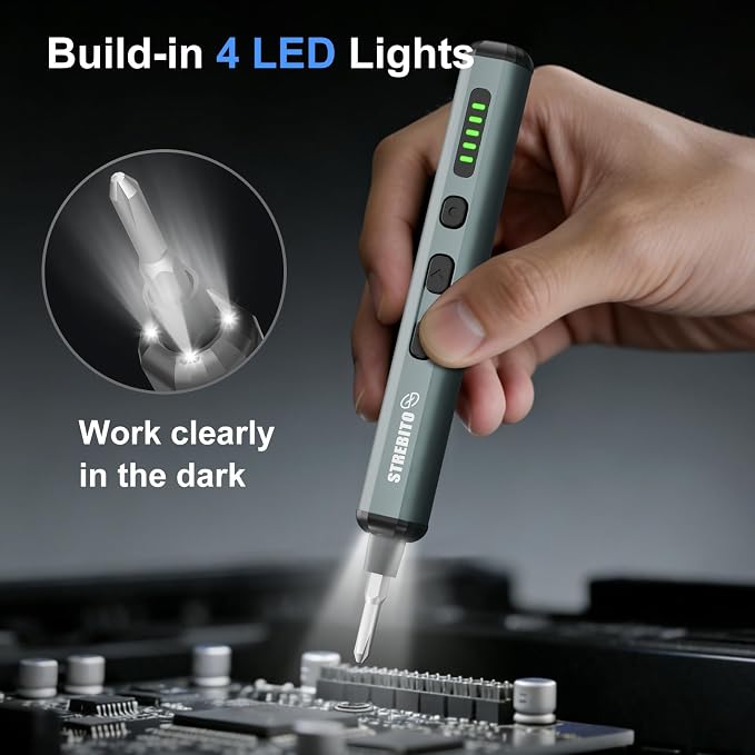 STREBITO Electric Screwdriver, 67 in 1 Mini Electric Screwdriver | 50 S2 Magnetic Bits, 5 Torque Settings, 4 LED Lights, Precision Screwdriver Set for Laptop, Computer & Electronics Repair