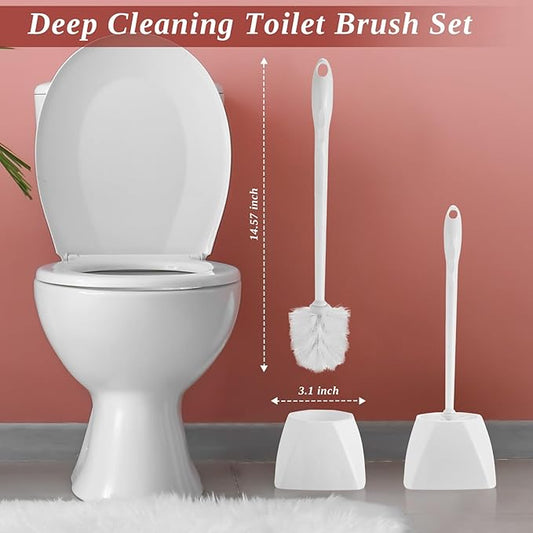 FoldTier 15 Sets Toilet Holder and Brush Set 16.14 Inch Toilet Bowl Cleaner Brush with Caddy Bathroom Scrub Plastic Scrubber with Long Handle for Bathroom Cleaning, Easy to Assemble (White)