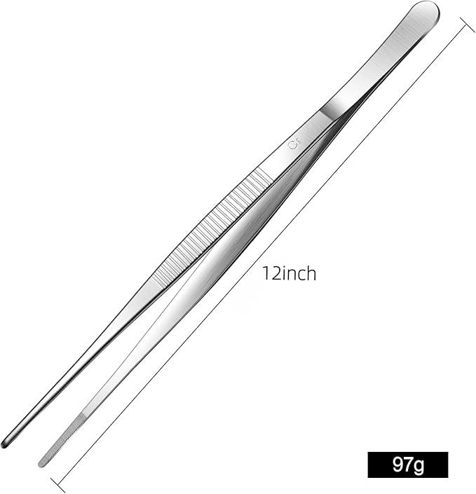 Aniso long tweezers with precision serrated kitchen tweezers tongs for barbecue and hand-made stainless steel cooking tweezers（12 inches）