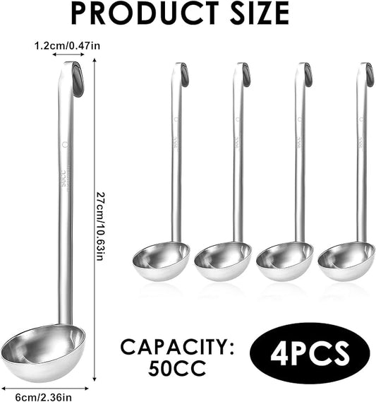 4Pcs Stainless Steel Ladle,Soup Long Handle Ladle with Pouring Rim for Serving,Metal Soup Ladles for Punch Bowl Cooking Sauce Kitchen Restaurant Accessories(2 oz)