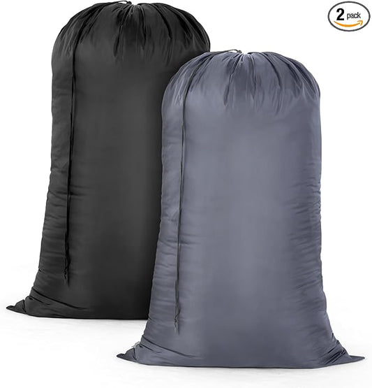 OTraki 2 Pack Large Laundry Bag 28x45 Inch Heavy Duty Laundry Wash Bag | Laundry Basket Liner Bags Hamper Bag Dirty Clothes Organizer with Drawstring Closure Drying Do Not Exceed 176℉, Grey&Black