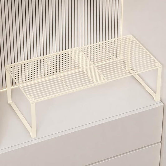Extendable Metal Wire Shelf Organizer - Adjustable 15-24.4in Length, Stackable Storage Rack for Kitchen/Pantry/Bathroom/Shoe Cabinet/Tool Closet (1, Cream)