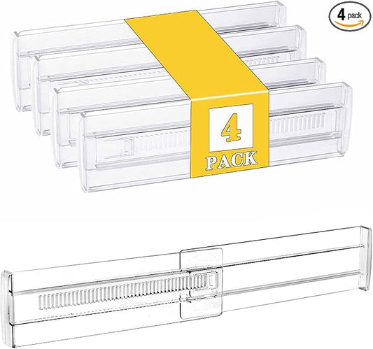 4 Pcs Drawer Dividers for Clothes,3.15" High 11.34"-19.69" clear | Adjustable Expandable Dresser Drawer Organizer, Clear Plastic Separators for Dresser, Baby Clothing
