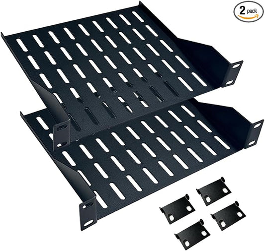 2PCS 1U Server Rack Shelf, 7.8" Depth Vented Rack Mount Cantilever Tray for 10 Inch Network Equipment Rack & Cabinet and Network Shelf Server Cabinet, 22lbs Capacity of Vented 1U Shelf