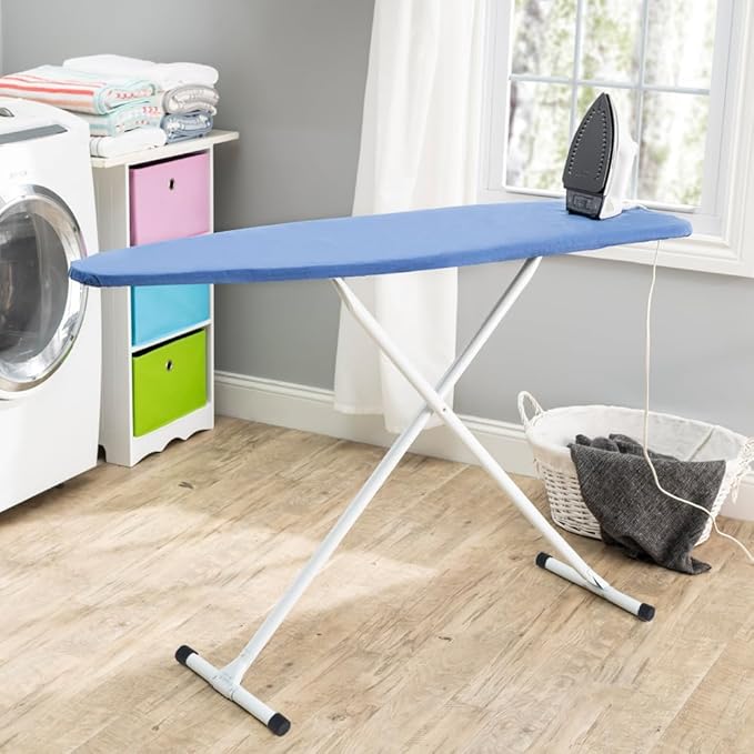 Full Size Ironing Board with Cover & Pad – USA-Made with Enhanced Grip Feet for Extra Stability – Adjustable Steel T-Legs 35" High – Perforated Top – Durable Iron Board for Home, Laundry Room, Blue