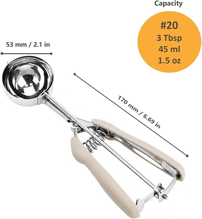 Ice Cream Scoop, Cookie Scoop, 3 Tbsp/ 45 ml/ 1.5 oz Cookie Scoops for Baking, 18/8 Stainless Steel Cookie Scooper for Baking, Ice Cream Scooper with Trigger Release, Cookie Dough Scoop (White)