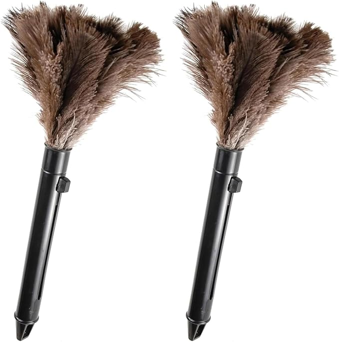 Retractable Feather Duster-Genuine Ostrich Feathers,Anti-Static,Reusable Eco-Friendly Handheld Cleaning for Keyboard,Home,Car,Office(10 to 15 Inches) 2 Pack