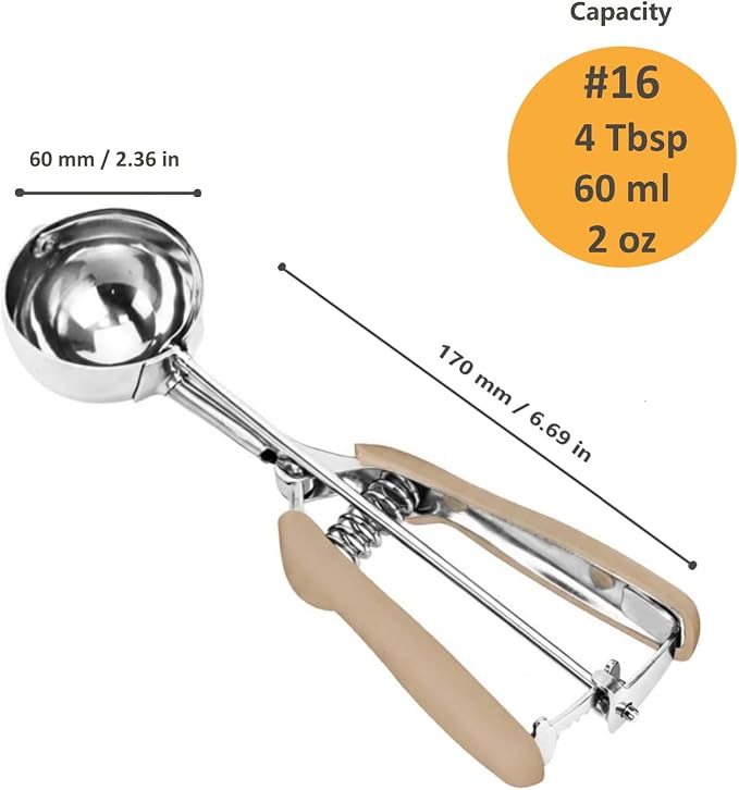 Ice Cream Scoop, Cookie Scoop, 4 Tbsp/ 60 ml/ 2 oz Cookie Scoops for Baking, 18/8 Stainless Steel Cookie Scooper for Baking, Ice Cream Scooper with Trigger Release, Cookie Dough Scoop (Brown)