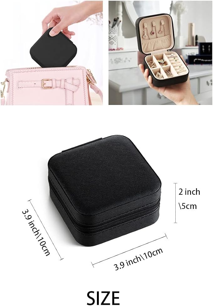 ZPROW Travel Jewelry Case, Mini Portable Jewelry Travel Boxes, Small Jewelry Organizer for Rings, Earrings, Pendants, Watches, Necklaces, Lipsticks Organizer Storage Holder Case (Black-6packs)