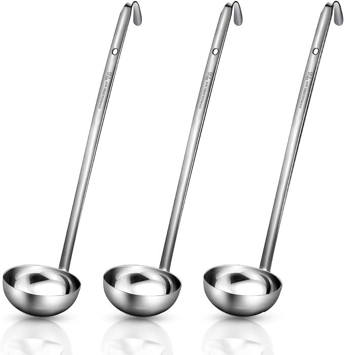 meekoo Stainless Steel Ladle Soup Handle Ladle with Pouring Rim for Kitchen Cooking Soup Sauce