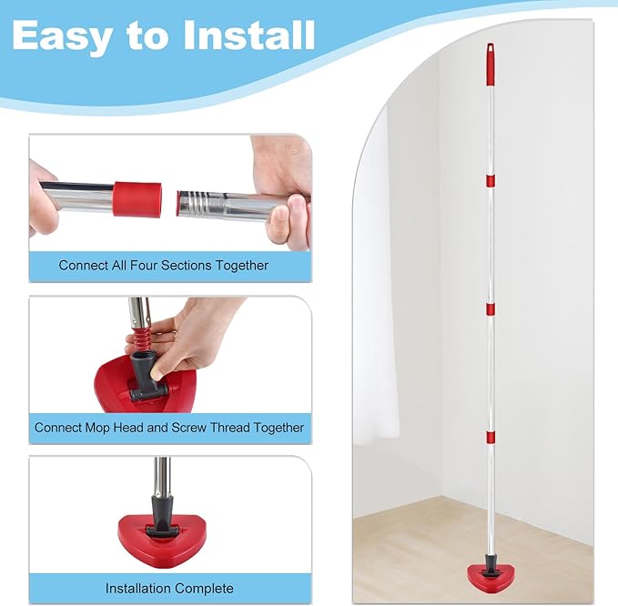 Spin Mop Handle & 2 Mop Base Replacement for O-Cedar RinseClean 2 Tank System, Adjustable 30-58" Telescopic Mop Stick Pole, Lightweight Durable Mop Handle Replacement Parts