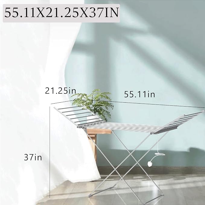 MAAOBR Electric Heated Drying Rack Portable Folding Constant Temperature | Laundry Drying Rack w/Aluminum Frame, Space-Saving Airer Lightweight Laundry Hanger for Balcony, Laundry Room, No Assembly