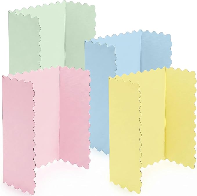 Mooliwe 4 Pack 26" x 17" Trifold Poster Board Macaron Color Corrugated Scalloped 3 Fold Small Display Boards Foldable Business Paper Board for Presentation Science Fairs Event School Projects