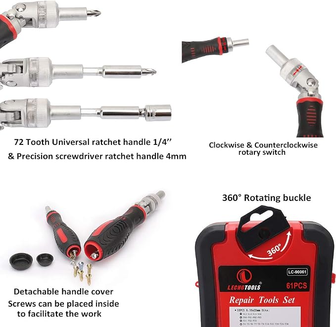 61 in 1 Ratcheting Screwdriver Set,Magnetic Screwdriver Bit Set | Rotatable Ratchet Handles, Sockets & Bits, Household Repair Tool Kits for Computers, Electronic Devices, Furniture