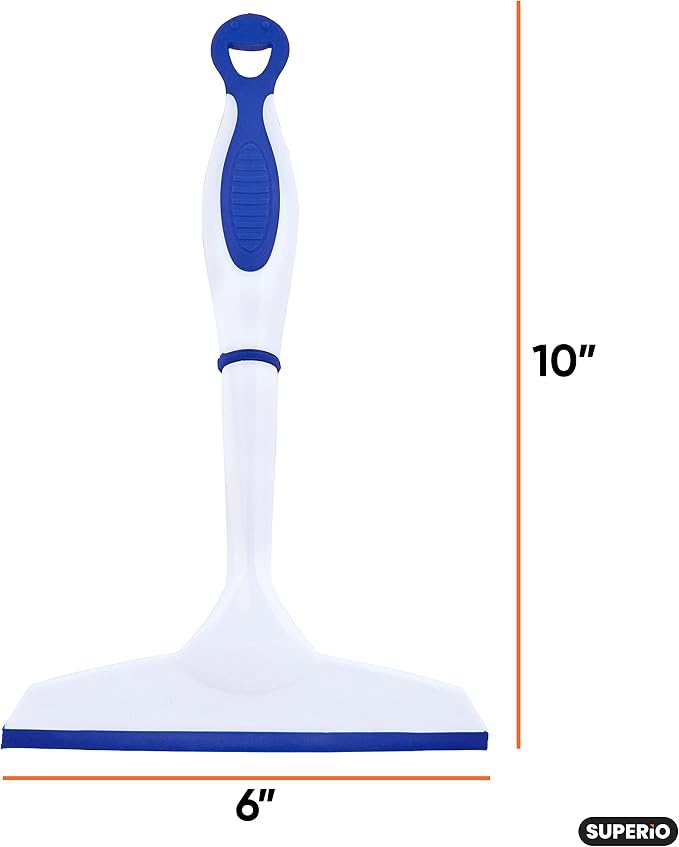Superio Rubber Squeegee, 2 Pack, Streak Free All Purpose Window Squeegee, Comfort Grip Handle and Hanging Hook (Blue, 6 Inch- 10 Inch Set)
