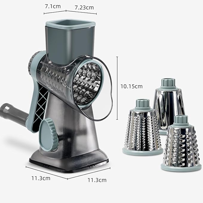 Cheese Grater with Handle,Multifunctional Rotary Cheese Grater | Powerful suction cup base,Effortless and time-saving,Protects your hands,Versatile,Detachable,Easy to clean