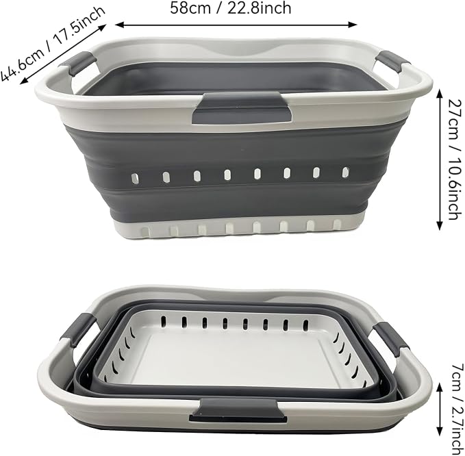 SAMMART 42L (11 gallon) Collapsible Plastic Laundry Basket - Foldable Pop Up Storage Container/Organizer - Portable Basket - Space Saving Hamper/Basket (2, Grey/Steel Grey)
