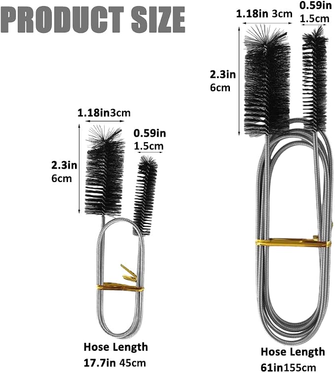 2pcs Flexible Long Drain Brush Set, Hose Pipe Stainless Steel Nylon Bristles Brushes with Dual Heads Tube Cleaner Brush for Kitchen, Sink, Drain Pipe, and Pipe Cleaning Tool