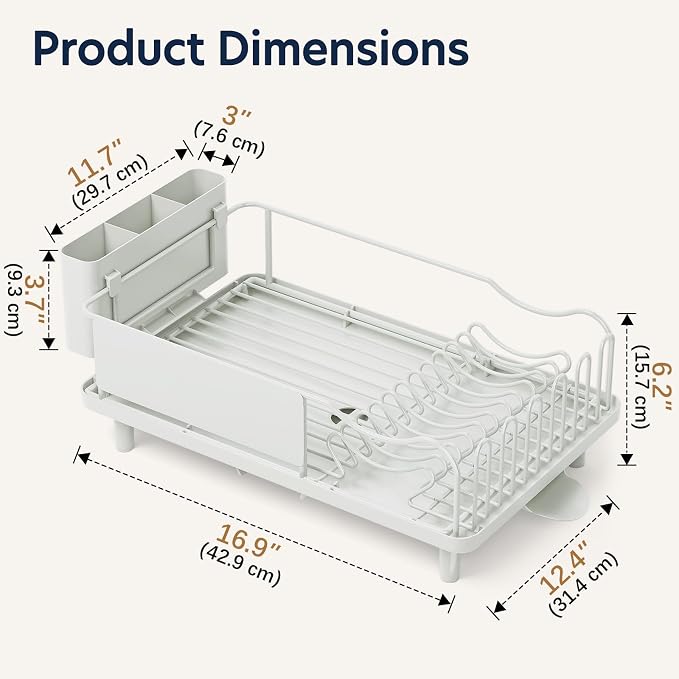 Dish Drying Rack Large Capacity - Stainless Steel Dish Rack for Kitchen Counter with Drain Board, Rustproof Dish Drainer with Auto Drain Spout, Utensil Holder & Glass Holder, Dinnerware Organizer