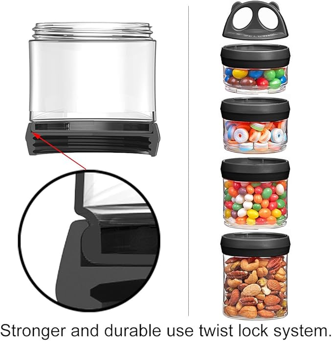 SELEWARE Black Stackable Snack Containers for Kids Toddlers Adults, 31oz | Portable Food Storage Containers for Snacks Formula Powder Drinks and Travel, Twist Lock System Airtight Leak-proof BPA Free