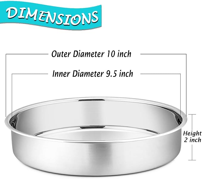 P&P CHEF 9.5 Inch Cake Pan Set of 2, Stainless Steel Round Baking Layer Cake Pans, Non Toxic & Healthy, Leak-proof & Easy Clean, Mirror Finish & Easy Releasing, Oven & Dishwasher Safe