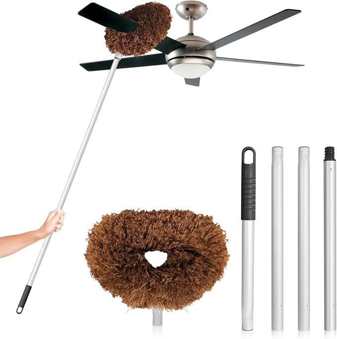 Ceiling Fan Cleaner Duster High Ceiling Extended Fan Blade Cleaner from 13 to 50 Inch Reusable Microfiber Ceiling Fan Duster with Extension Handle for Furniture Bookshelves Wall Door (Brown) | Reusable Microfiber Ceiling Fan Duster with Extension Handl...
