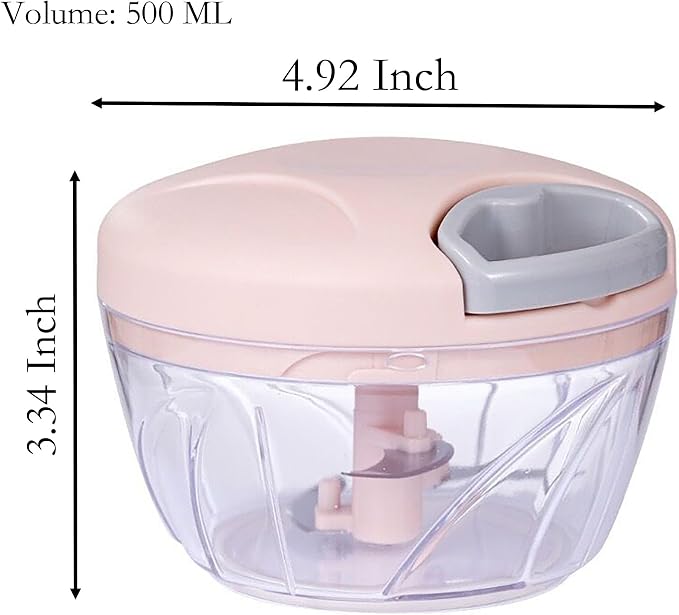 Manual Garlic Chopper, 500Ml Blue Cover ABS Resin Hand Pull String Chopper for Crushing Vegetables and Spice (Blue)