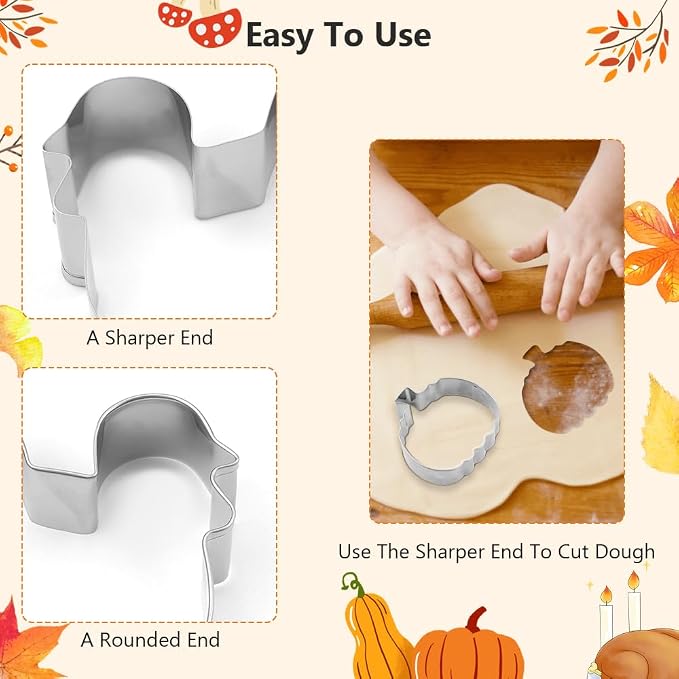 Thanksgiving Cookie Cutters, Fall Cookie Cutters, Leaf Cookie Cutters, Pumpkin Cookie Cutter, 3PCS Large 3.2" to 3.6" Autumn Cookie Cutters Fall Theme Holiday Shapes of Turkey, Squirrel, Pumpkin