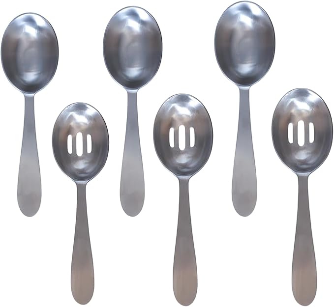Darware Portion Control Serving Spoons Set (6pc) – Stainless Steel 1/4, 1/3, 1/2 Cup Sizes – Solid & Slotted Kitchen Utensils for Meal Prep, Cooking & Healthy Eating