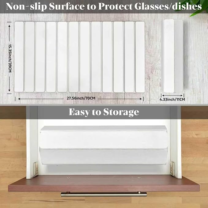 Large Stone Dish Drying Mats for Kitchen Counter, Fast Drying Collapsible Dish Drying Mat, Eco-Friendly Absorbent Diatomaceous Earth Mats for Dishes Cups, Match Any Countertop (White 28"×16" & 8"x4")