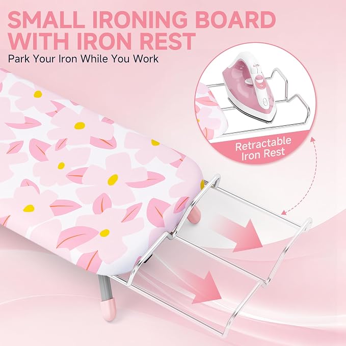 Small Ironing Board, Tabletop Iron Board with Iron Rest & Holder | 12 x 32 inchs, Mini Iron Board with Iron Rest, Non-Slip Feet, Suitable for Laundry Rooms, Bedrooms, Dormitories, Travel