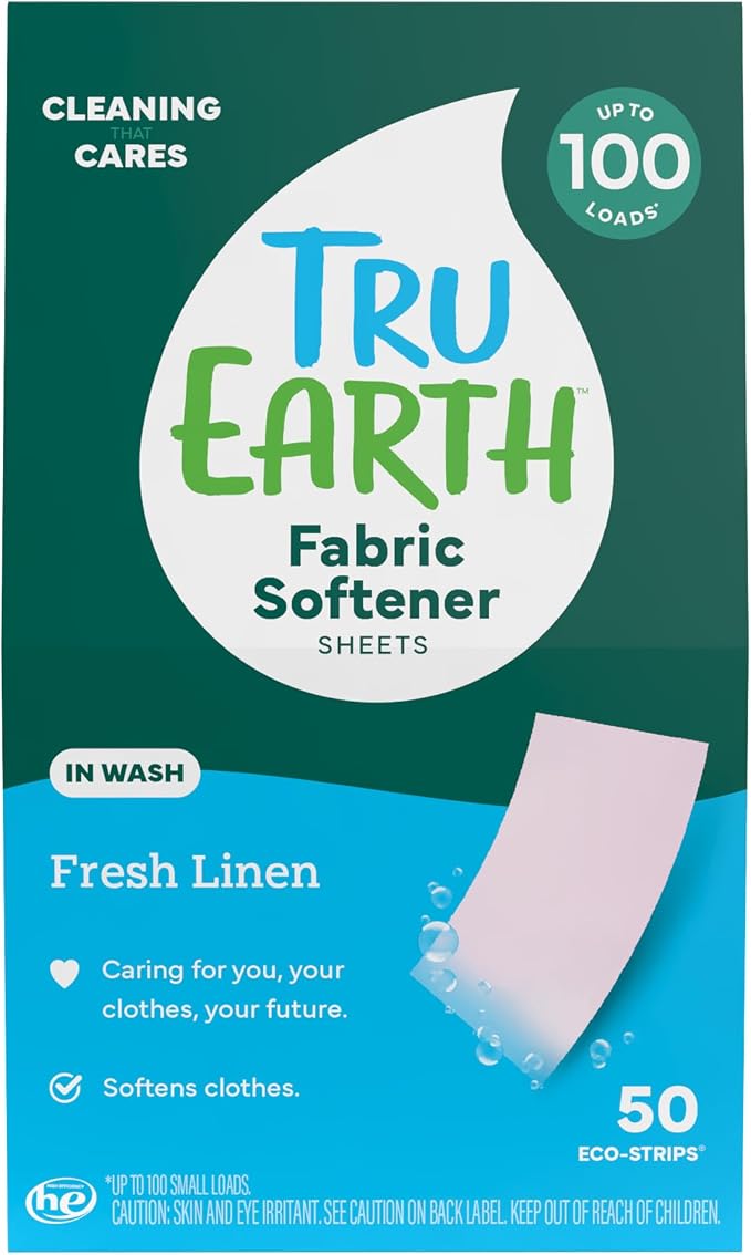 Tru Earth Fabric Softener Sheets | Original Eco-Strip Liquidless Detergent for Travel | 50 Sheets | Fragrance-Free