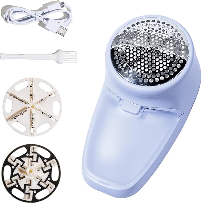 Nori Trim Fabric Shaver - Lint Remover for Clothes & Furniture - Blue | Couch pilling, sweater pill remover, clothes shaver with 6 precision blades, wireless and rechargeable