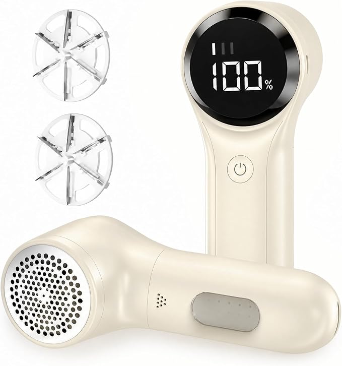 Buywoo Fabric Shaver, Electric Lint Remover, Rechargeable Lint Shaver, Household Essentials for Clothes, Upholstery, Furniture, Sweater Defuzzer to Remove Pilling, Battery Operated, Beige