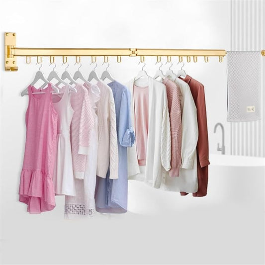 Pull Out Clothes Hanger Rail Rack - Clothes Airer - Clothes Drying Rack Wall Mounted with Space Saver Hangers Design Universal Folding Retractable for Balcony,Gold-120cm